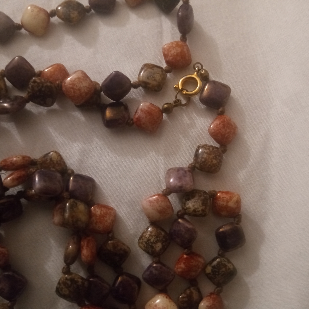 40 Inch Knotted Unakite Necklace